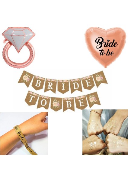 Mini Party Store Bride To Be Parti Seti 9 Parça Bekarlığa Veda Seti Bride Balon Banner Dövme Bileklik Set