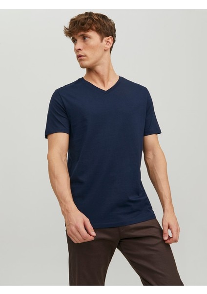 V Yaka Lacivert Erkek T-Shirt 12156102