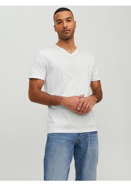 V Yaka Beyaz Erkek T-Shirt 12156102