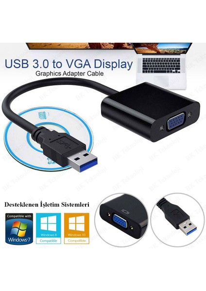 USB 3.0 To VGA Dönüştürücü Harici Ekran Kartı Çoklu Monitör Adaptörü Win 7/8/10