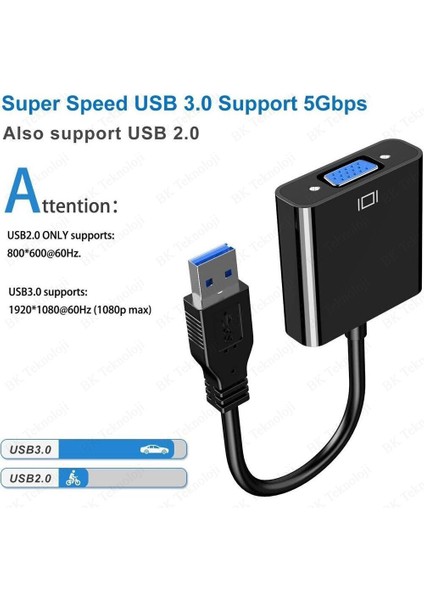 USB 3.0 To VGA Dönüştürücü Harici Ekran Kartı Çoklu Monitör Adaptörü Win 7/8/10