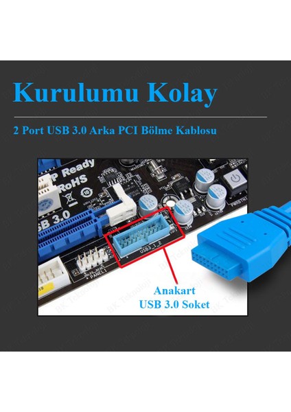 USB 3.0 Arka Panel Anakart 20 Pin Genişletme Kablosu