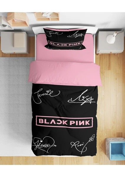 Erayshome Black Pink 3D Tek Kişilik Çarşafsız Nevresim Takımı