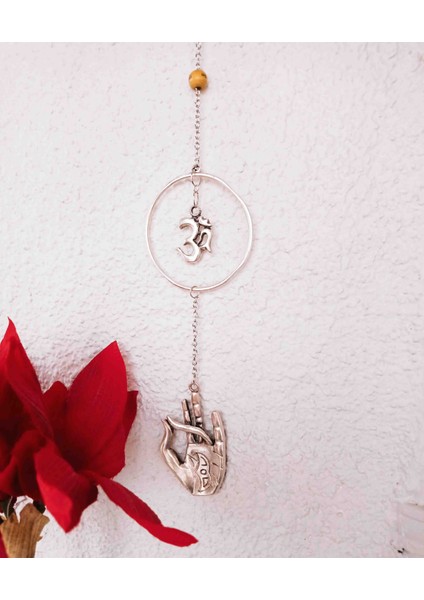 Gyan Mudra ve Om Motifi Duvar Dekoru Gümüş Serisi Meditasyon