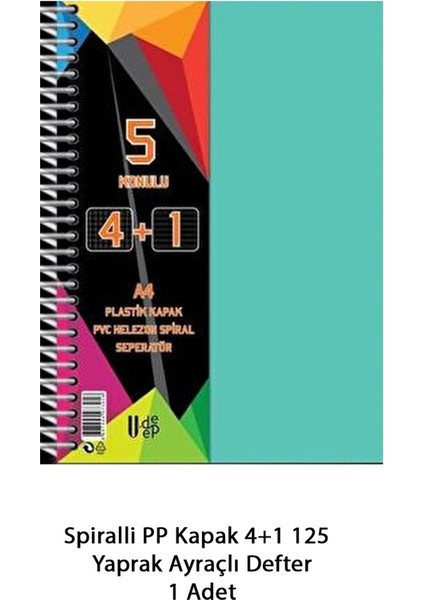 Spiralli Pp Kapak 4+1 125 Yaprak Ayraçlı Defter