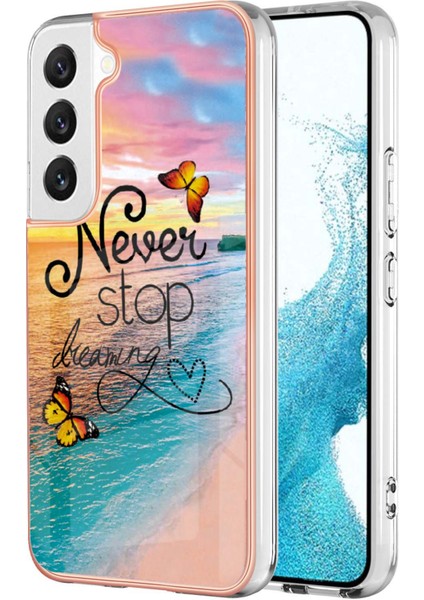 Samsung Galaxy S23 Mermer Çiçek Deseni Imd Tpu Kasası Drop Antik Elektrolatlak Telefon Kapak (Yurt Dışından)