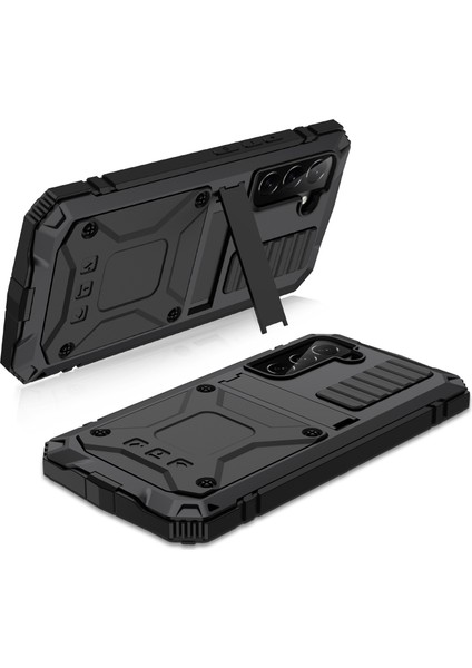 Samsung Galaxy S23 Gizli Kickstand Pc+Silikon+Metal Şok Geçirmez Vaka Su Geçirmez Toz Geçirmez Arka Kapak Temperlenmiş Cam Ekran Koruyucu (Yurt Dışından) fırsatları