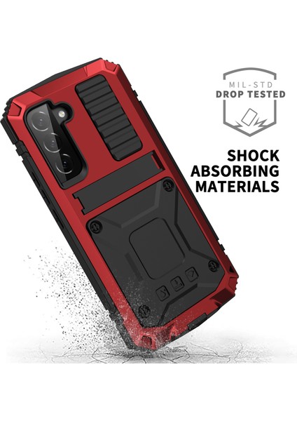 Samsung Galaxy S23 Gizli Kickstand Pc+Silikon+Metal Şok Geçirmez Vaka Su Geçirmez Toz Geçirmez Arka Kapak Temperlenmiş Cam Ekran Koruyucu (Yurt Dışından) indirimleri