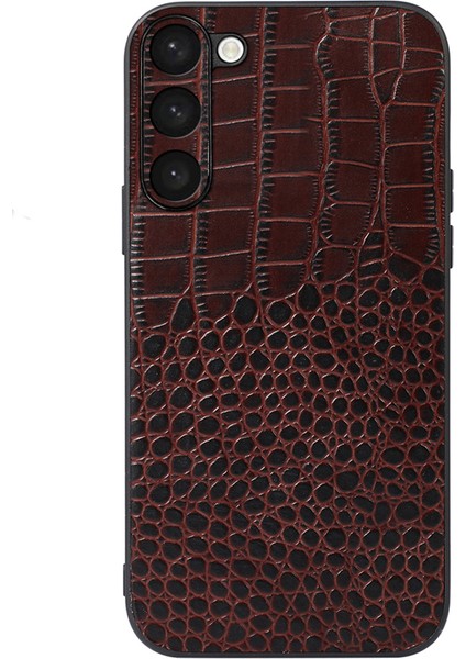 Samsung Galaxy S23 Için Shock Anti-Shock Timsah Doku Telefon Kılıfı Orijinal Cowhide Deri Kaplamalı Pc+Tpu Kırpma Dayanıklı Cep Telefonu Kapağı (Yurt Dışından)