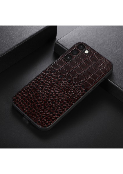 Samsung Galaxy S23 Için Shock Anti-Shock Timsah Doku Telefon Kılıfı Orijinal Cowhide Deri Kaplamalı Pc+Tpu Kırpma Dayanıklı Cep Telefonu Kapağı (Yurt Dışından)