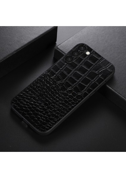 Samsung Galaxy S23 Için Shock Anti-Shock Timsah Doku Telefon Kılıfı Orijinal Cowhide Deri Kaplamalı Pc+Tpu Kırpma Dayanıklı Cep Telefonu Kapağı (Yurt Dışından)