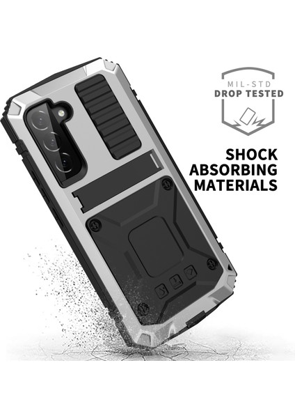 Samsung Galaxy S23 Gizli Kickstand Pc+Silikon+Metal Şok Geçirmez Vaka Su Geçirmez Toz Geçirmez Arka Kapak Temperlenmiş Cam Ekran Koruyucu (Yurt Dışından) indirimleri