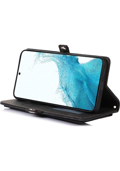 Samsung Galaxy S23 Fermuarı Cep Cüzdanı 9 Kart Yuvaları Çok Fonksiyonlu Telefon Kılıfı Pu Deri Stand Telefon Kapağı Bilek Kayışı (Yurt Dışından) modelleri