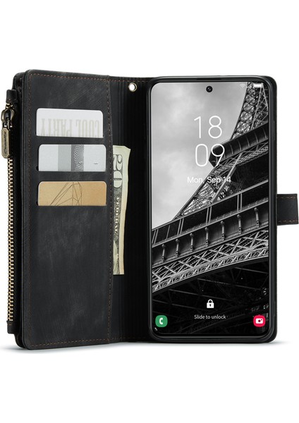 Samsung Galaxy S23 Pu Deri Fermuarı Cep Kılıf Kart Yuvaları Stand Telefon Kapağı (Yurt Dışından)