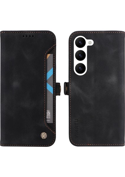 Samsung Galaxy S23 Dış Kart Yuvası ile Cilt Touch Duygu Cüzdan Kılıfı, Stand Özellik Pu Deri Manyetik Koruma Flip Telefon Kapağı (Yurt Dışından)