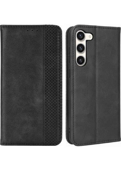 Samsung Galaxy S23 Için Retro Doku Telefon Kılıfı, Pu Deri Stand Cüzdan Cep Telefonu Kapağı (Yurt Dışından)
