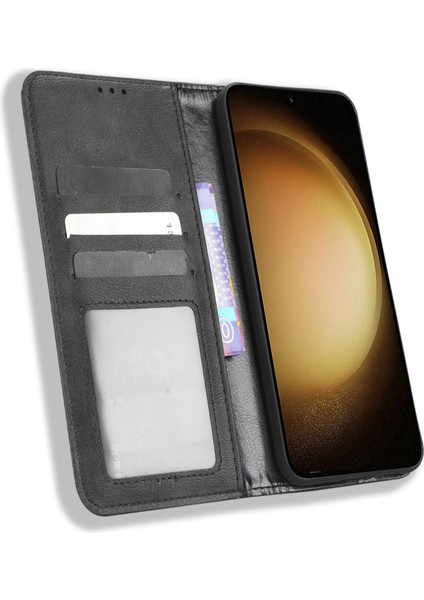 Samsung Galaxy S23 Için Retro Doku Telefon Kılıfı, Pu Deri Stand Cüzdan Cep Telefonu Kapağı (Yurt Dışından)