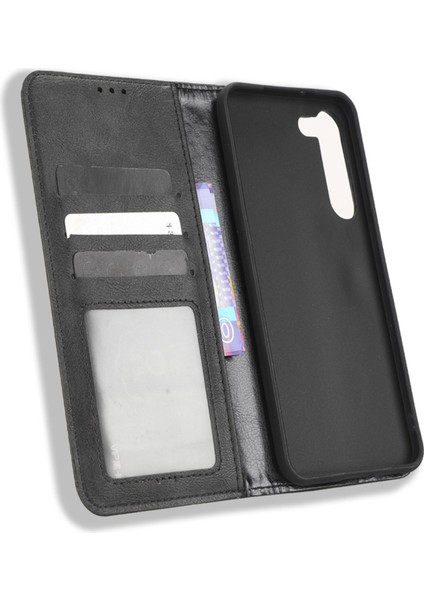 Samsung Galaxy S23 Için Retro Doku Telefon Kılıfı, Pu Deri Stand Cüzdan Cep Telefonu Kapağı (Yurt Dışından)