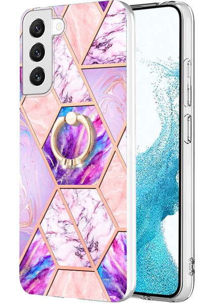 Samsung Galaxy S23 Için Elektrokaplama Birleştirme Mermer Desen Imd Kickstand Case Yumuşak Tpu Telefon Kapağı (Yurt Dışından)