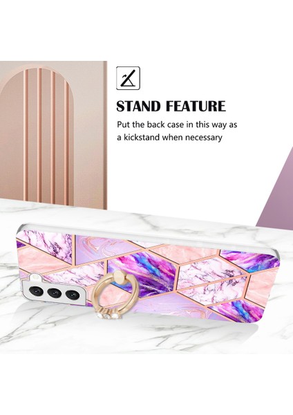 Samsung Galaxy S23 Için Elektrokaplama Birleştirme Mermer Desen Imd Kickstand Case Yumuşak Tpu Telefon Kapağı (Yurt Dışından)