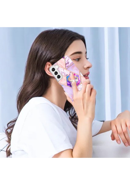 Samsung Galaxy S23 Için Elektrokaplama Birleştirme Mermer Desen Imd Kickstand Case Yumuşak Tpu Telefon Kapağı (Yurt Dışından)