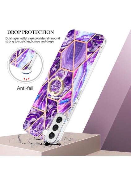 Samsung Galaxy S23 Için Elektrokaplama Birleştirme Mermer Desen Imd Kickstand Case Yumuşak Tpu Telefon Kapağı (Yurt Dışından)