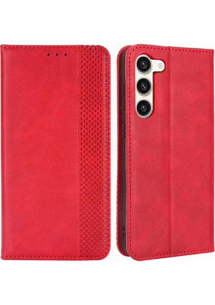 Samsung Galaxy S23 Için Retro Doku Telefon Kılıfı, Pu Deri Stand Cüzdan Cep Telefonu Kapağı (Yurt Dışından)