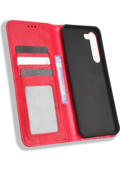 Samsung Galaxy S23 Için Retro Doku Telefon Kılıfı, Pu Deri Stand Cüzdan Cep Telefonu Kapağı (Yurt Dışından)