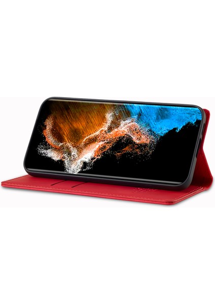 Samsung Galaxy S23 Pu Deri Manyetik Otomatik Emici Stant Flip Cüzdan Kapağı Kapak Önleyici Telefon Kasası (Yurt Dışından)