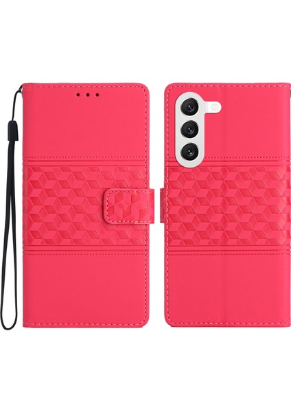 Samsung Galaxy S23 Için Cilt Dokunmatik Duygu Telefon Kapağı Retro Baskılı Pot Pu Deri Cep Telefon Kılıf Stand Strap ile (Yurt Dışından)