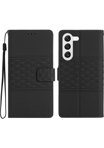 Samsung Galaxy S23 Için Cilt Dokunmatik Duygu Telefon Kapağı Retro Baskılı Pot Pu Deri Cep Telefon Kılıf Stand Strap ile (Yurt Dışından)
