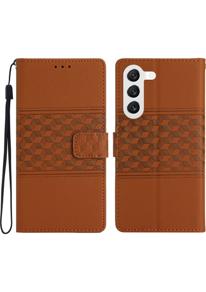 Samsung Galaxy S23 Için Cilt Dokunmatik Duygu Telefon Kapağı Retro Baskılı Pot Pu Deri Cep Telefon Kılıf Stand Strap ile (Yurt Dışından)