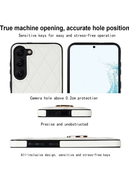 Samsung Galaxy S23 Telefon Kılıfı Pu Deri + Tpu Baskılı Rhombus Izgara Desen Arka Kapak Ring Kickstand (Yurt Dışından) modelleri