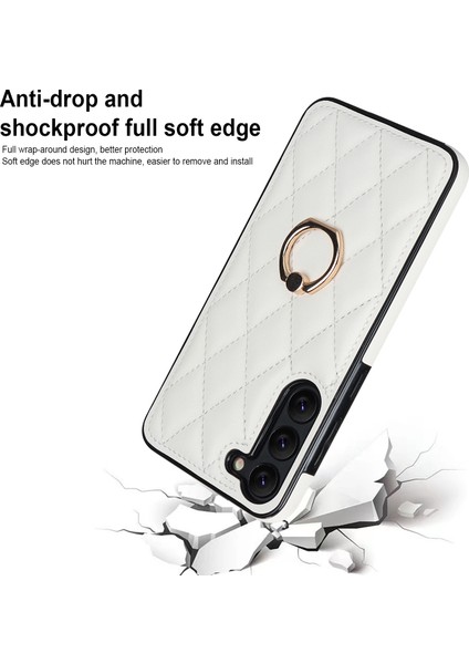 Samsung Galaxy S23 Telefon Kılıfı Pu Deri + Tpu Baskılı Rhombus Izgara Desen Arka Kapak Ring Kickstand (Yurt Dışından) indirimleri