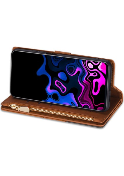 Samsung Galaxy S23 Için Deri Cüzdan Telefon Kılıfı S23 5g Anti-Güz Koruyucu Kapak Renk Ekleme Stand Baskı Hatları Fermuar Cepi ile Telefon Kılıfı (Yurt Dışından) modelleri