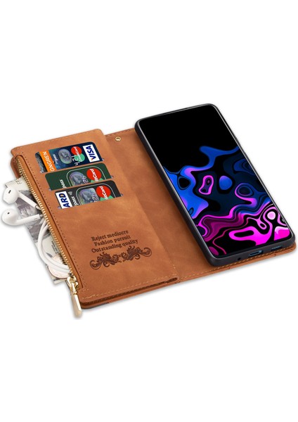 Samsung Galaxy S23 Için Deri Cüzdan Telefon Kılıfı S23 5g Anti-Güz Koruyucu Kapak Renk Ekleme Stand Baskı Hatları Fermuar Cepi ile Telefon Kılıfı (Yurt Dışından) indirimleri