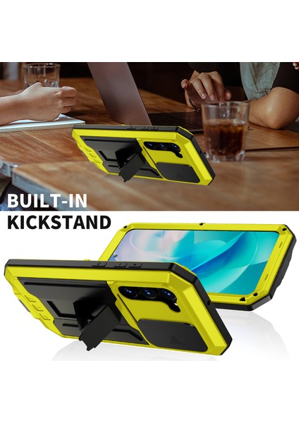 Samsung Galaxy S23 Pc+Silikon+Metal Telefon Geri Kılıf Slayt Kamera Kamera Tasarımı Temperli Cam Ekran Koruyucu (Yurt Dışından) fiyatları