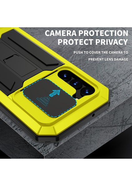 Samsung Galaxy S23 Pc+Silikon+Metal Telefon Geri Kılıf Slayt Kamera Kamera Tasarımı Temperli Cam Ekran Koruyucu (Yurt Dışından) modelleri