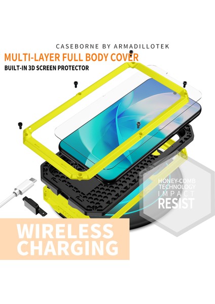 Samsung Galaxy S23 Pc+Silikon+Metal Telefon Geri Kılıf Slayt Kamera Kamera Tasarımı Temperli Cam Ekran Koruyucu (Yurt Dışından) fırsatları