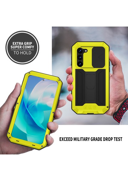 Samsung Galaxy S23 Pc+Silikon+Metal Telefon Geri Kılıf Slayt Kamera Kamera Tasarımı Temperli Cam Ekran Koruyucu (Yurt Dışından) indirimleri