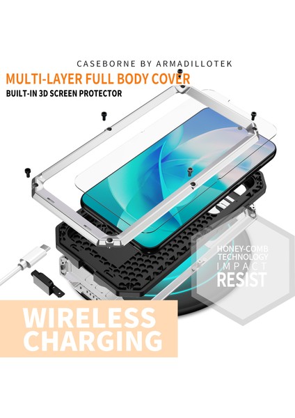 Samsung Galaxy S23 Pc+Silikon+Metal Telefon Geri Kılıf Slayt Kamera Kamera Tasarımı Temperli Cam Ekran Koruyucu (Yurt Dışından) fırsatları