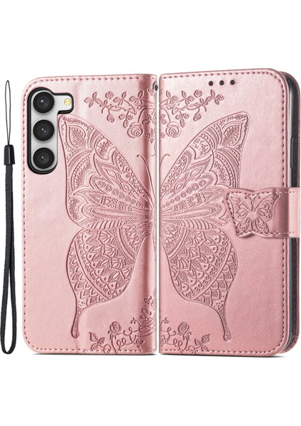 Samsung Galaxy S23 Için Baskılı Kelebek Desen Telefon Kılıfı, Pu Deri + Tpu Cüzdan Stand Tam Koruma Telefon Kapağı Kayışlı (Yurt Dışından)
