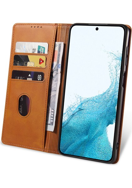 Samsung Galaxy S23 Deri Cep Telefon Kılıfı Stand Buzağı Dokusu Manyetik Kapak Cüzdanlı Telefon Kapağı (Yurt Dışından)
