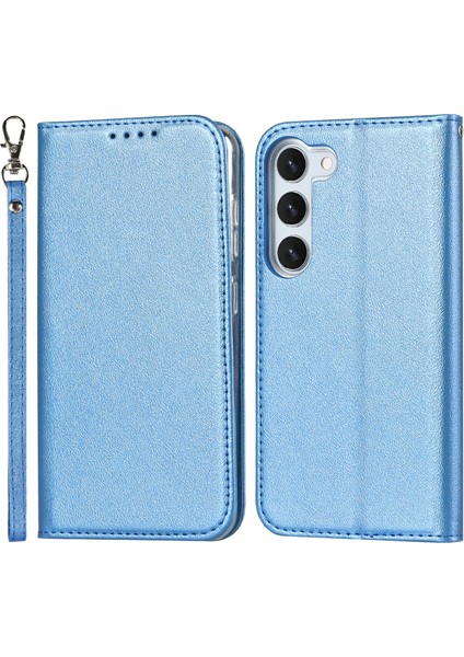 Samsung Galaxy S23 Için Şok Geçirmez Telefon Kılıfı Pu Deri Ipek Doku Telefon Kapak Cüzdan Standı Bilek Kayışı (Yurt Dışından)