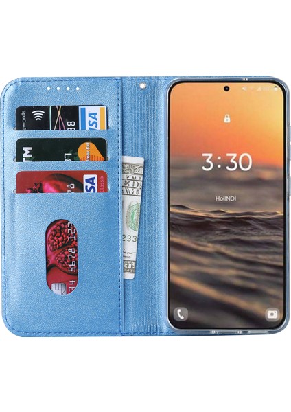 Samsung Galaxy S23 Için Şok Geçirmez Telefon Kılıfı Pu Deri Ipek Doku Telefon Kapak Cüzdan Standı Bilek Kayışı (Yurt Dışından)