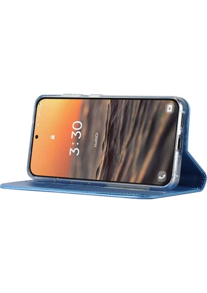 Samsung Galaxy S23 Için Şok Geçirmez Telefon Kılıfı Pu Deri Ipek Doku Telefon Kapak Cüzdan Standı Bilek Kayışı (Yurt Dışından)