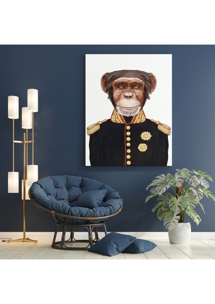 Kanvas Tablo General Kıyafetli Maymun Hayvan Temalı 157