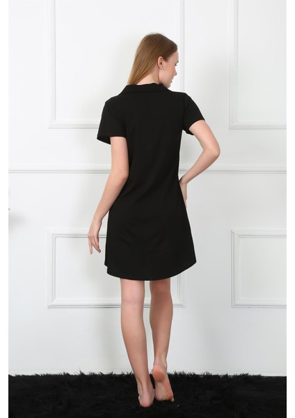 Kadın Penye Önden Düğmeli Siyah Tunik Gecelik 1032 indirimleri