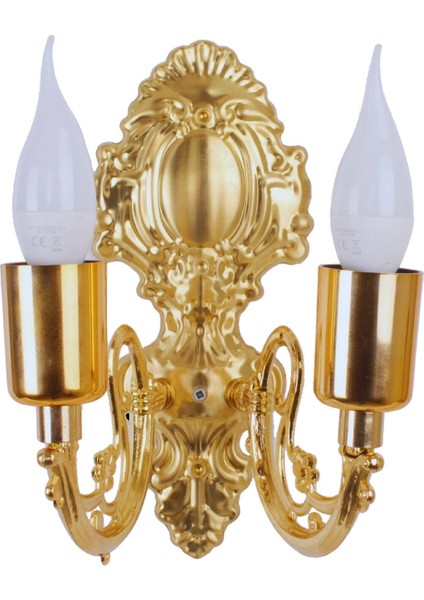Metal Gold Kaplama Duvar Aplik Iki Kollu Klasik Saray Model AP0001