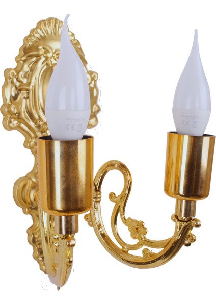 Metal Gold Kaplama Duvar Aplik Iki Kollu Klasik Saray Model AP0001